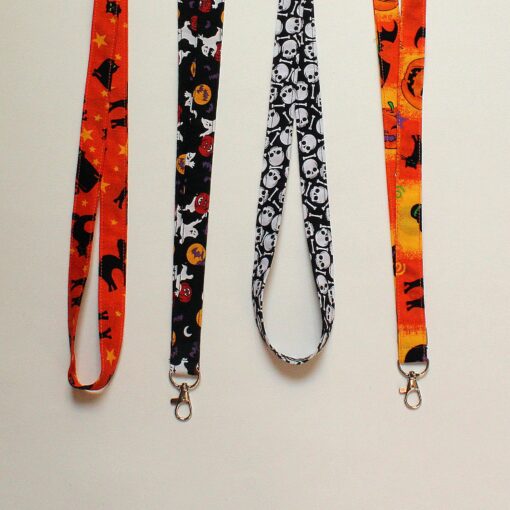 cat lanyard, skull lanyard, black with ghost, orange with cat