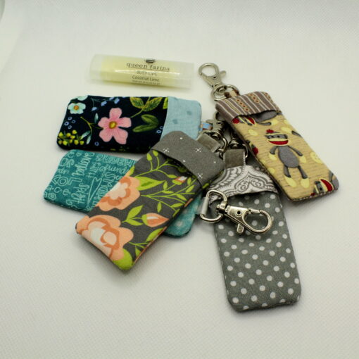 Lipbalm lipsitck chapstick holder for purses in coral and gray navy blue turquoise and sockmonkey style